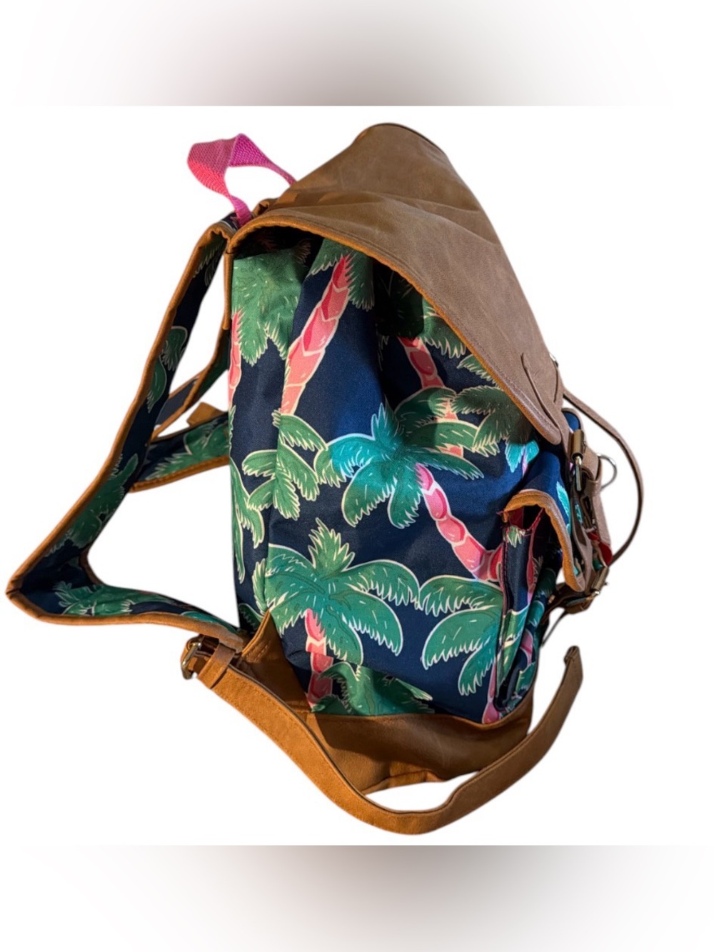 Simply Southern Tropical Navy Backpack with Tan Trim and Pink Accents EUC - Picture 5 of 8